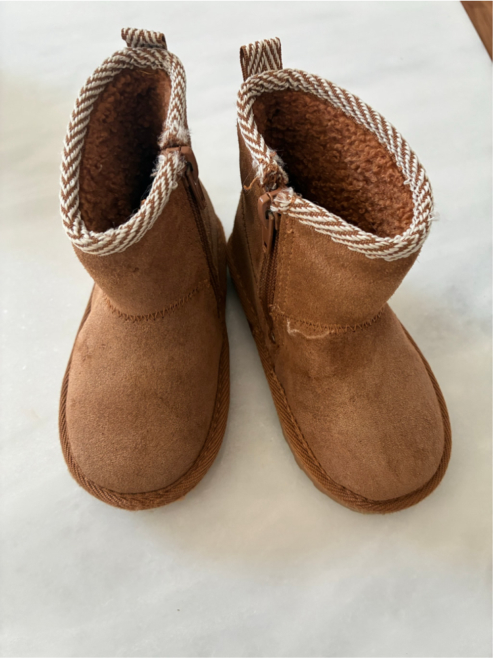 Bearpaw Brown Suede Boots with Faux Fur Trim, toddler girl Size 6